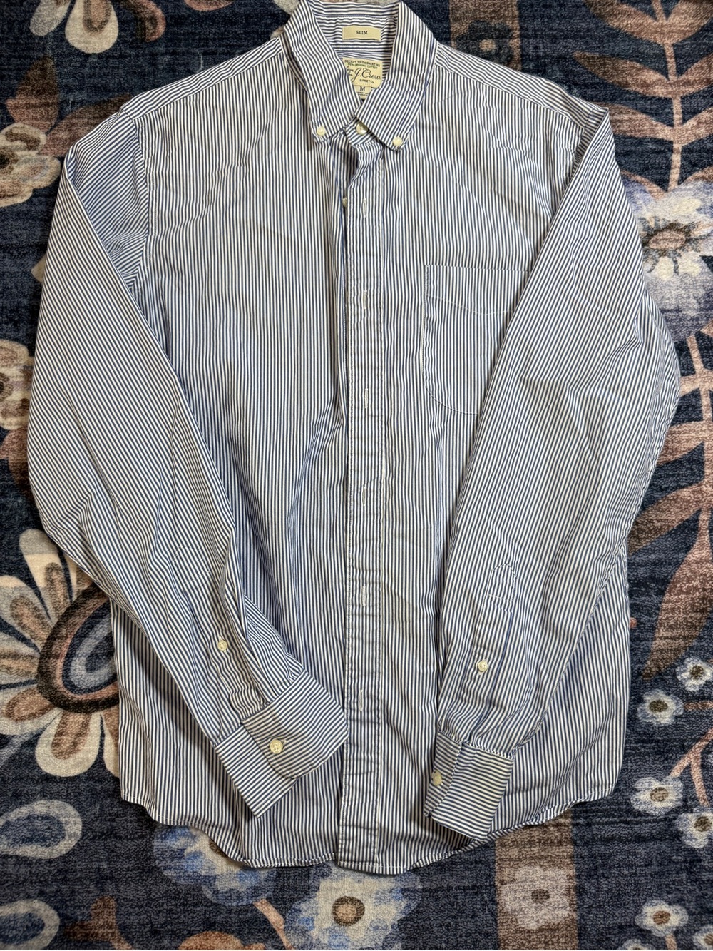 J. Crew Men’s Button-Down Shirt - Blue and White Stripe